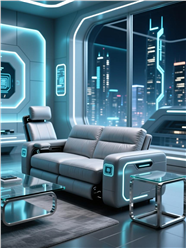 未来风银灰色科技布智能沙发图片