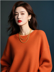 优雅气质橘色羊毛衣美女写真图片