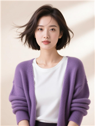 紫色针织衫美女写真图片