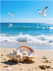 蓝色大海海鸥海浪沙滩图片