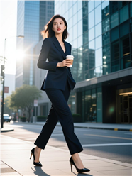 黑色西装外套商务美女街拍图片