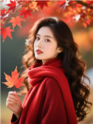 戴着围巾的长卷发美女图片