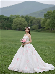 户外草地婚纱裙美女写真图片