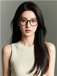 长发戴眼镜无袖针织衫美女写真图片