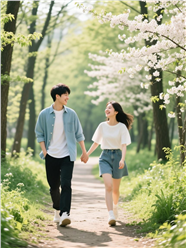 春天治愈系情侣户外写真图片