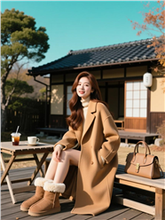 优雅气质驼色大衣美女图片
