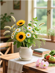 窗台书桌艳丽向日葵插花图片