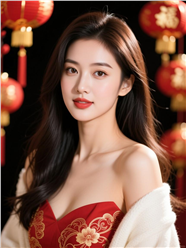 新年红色喜气性感美女摄影图片