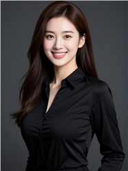 笑容温和的黑色衬衫美女图片