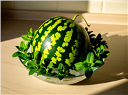 玻璃碗里的薄荷叶和西瓜图片