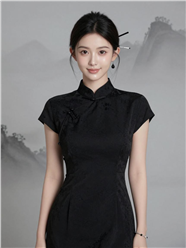 新中式黑色旗袍盘发美女摄影图片