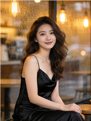 雨天黑色丝绸细肩带连衣裙美女图片