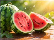 夏日阳光照耀下的新鲜切半西瓜图片
