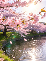 河边粉色樱花摄影图片