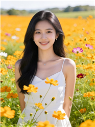 站在花海里的白裙美女图片