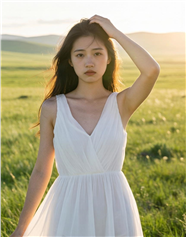 春日草原文艺破碎感女孩摄影图片