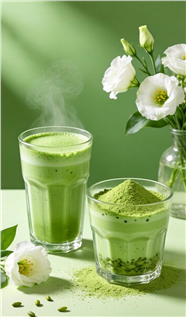 绿色小清新抹茶味饮品摄影图片