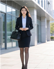 黑色职场套装丝袜美女商务写真图片