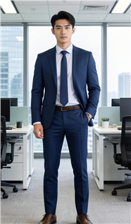 办公室身穿藏蓝色西装的帅哥图片