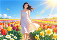 卡通插画风格花海美女图片