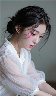 纱质泡泡袖低眸美女写真图片