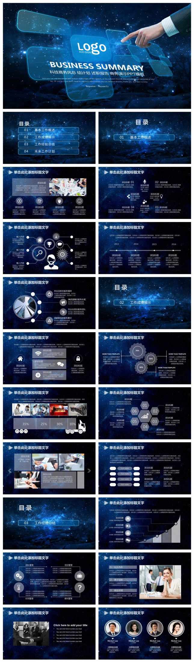蓝色科技风企事业总结计划商务PPT模板